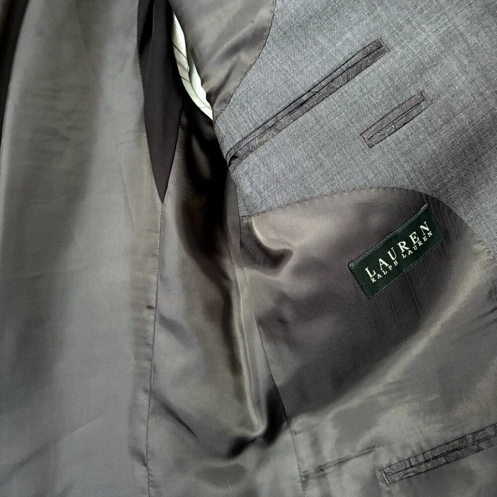 RALPH LAUREN Mens‎ Blazer Sport Coat Two Button Jacket 41R Grey Wool MINT!